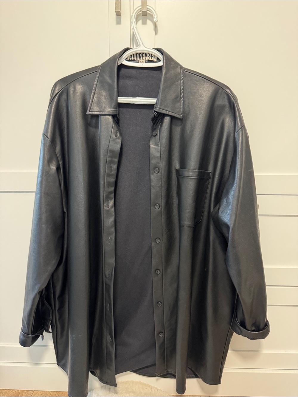 Audrey 3+1 Men's Black Faux Leather Shirt Jacket